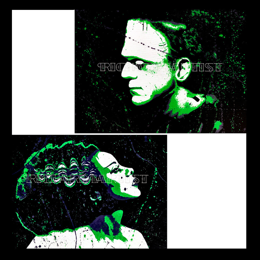 NWT Frankenstein & Bride Art PRINT Halloween Decor